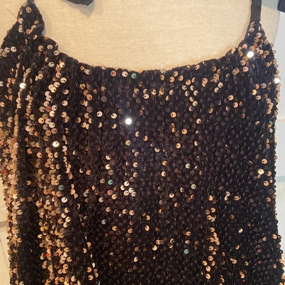 NWOT Free People Nova Black Sequined Velvet Adjustable Mini Dress - Picture 3 of 5